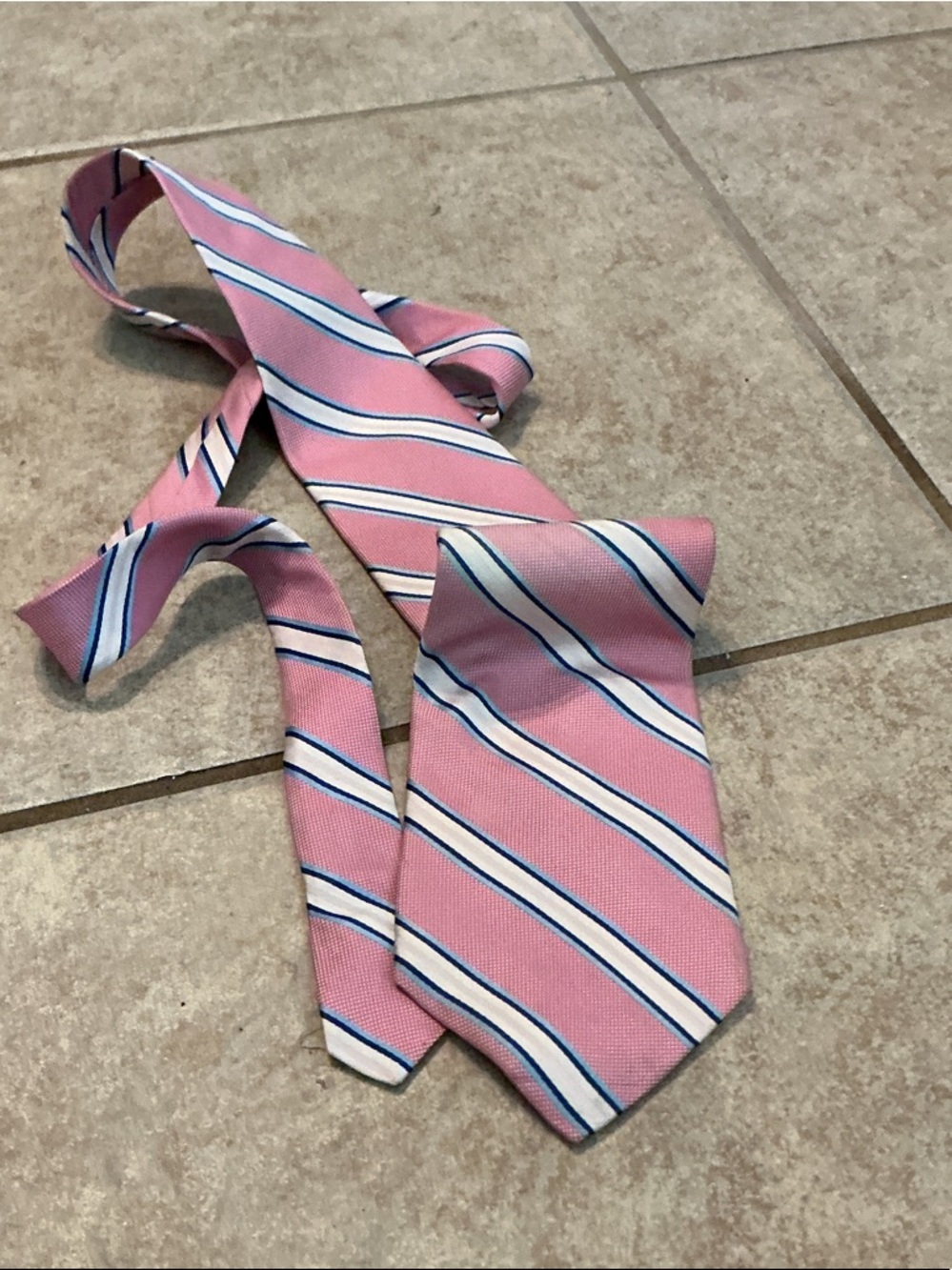Van Heusen Pink Striped Necktie with White and Blue Accents